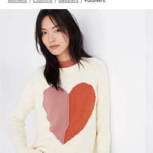 Madewell Heart Sweater - Cream, Pink, and Orange in XXL